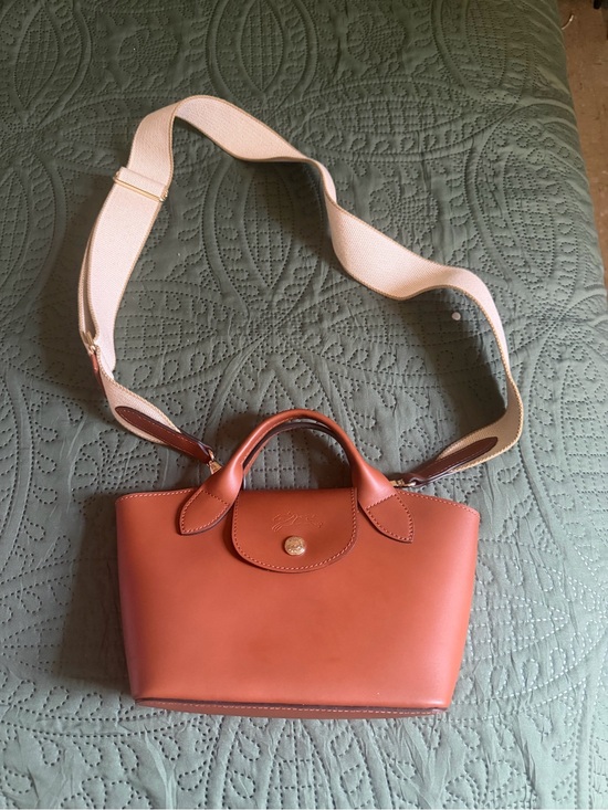 Longchamp Handbags - Longchamp Crossbody Leather Bag in Cognac with Cream Strap